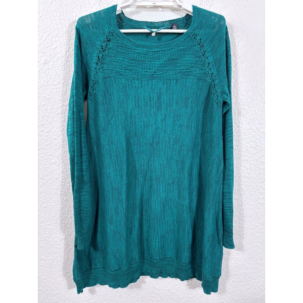 Knitted &‎ Knotted Sweater Womens Small Green Crochet Pointelle Tunic